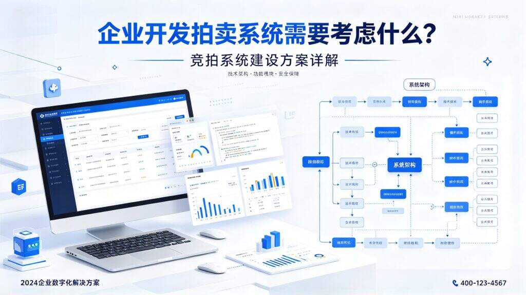 当前图片没有替代文字。文件名为:jimeng-2026-09-30-5876-企业开发拍卖系统需要考虑什么?竞拍系统建设方案详解-文字不能歪曲变形,用途为宣传.jpg